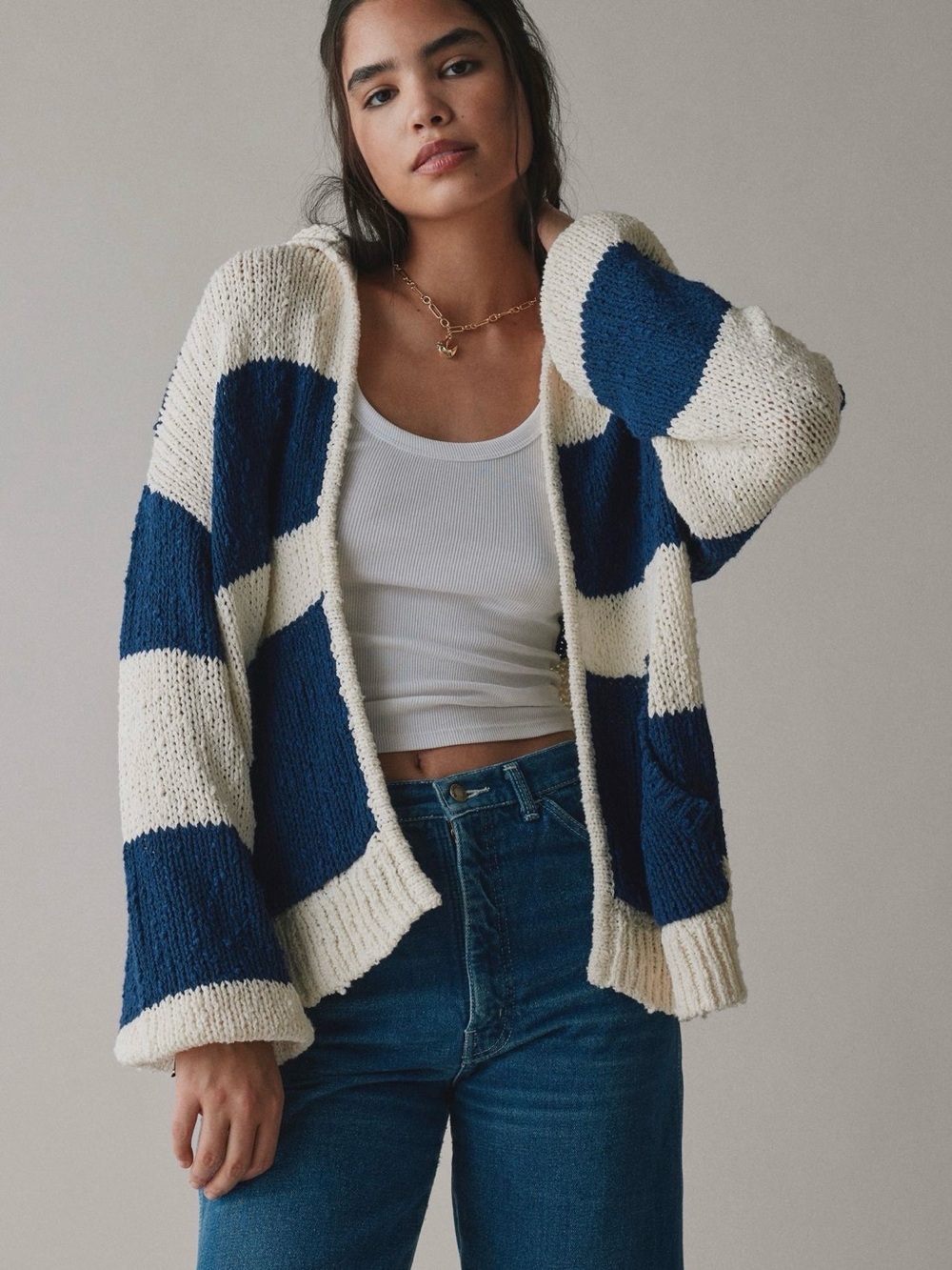 BDG Tyler Oversized Striped Knit Hooded Garden
